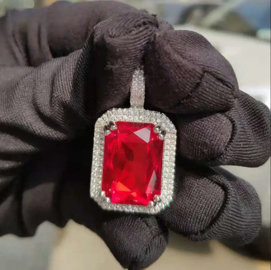 Silver and Red Для мужчин и женщин хип-хоп Iced out Bling квадратный драгоценный кулон ожерелье браслет горный хрусталь украшения CZ ожерелье ювелирные изделия Хип-хоп роскошные подарки - Окраска металла: Silver and Red