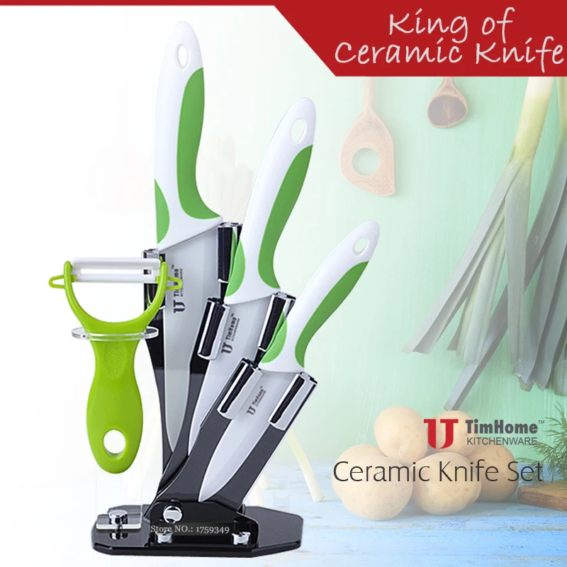 

New Arrivals Ceramic Knife Set 4"5"6" Inch Zirconia Knife Ceramic with Holder + Ceramic Peeler Timhome Brand