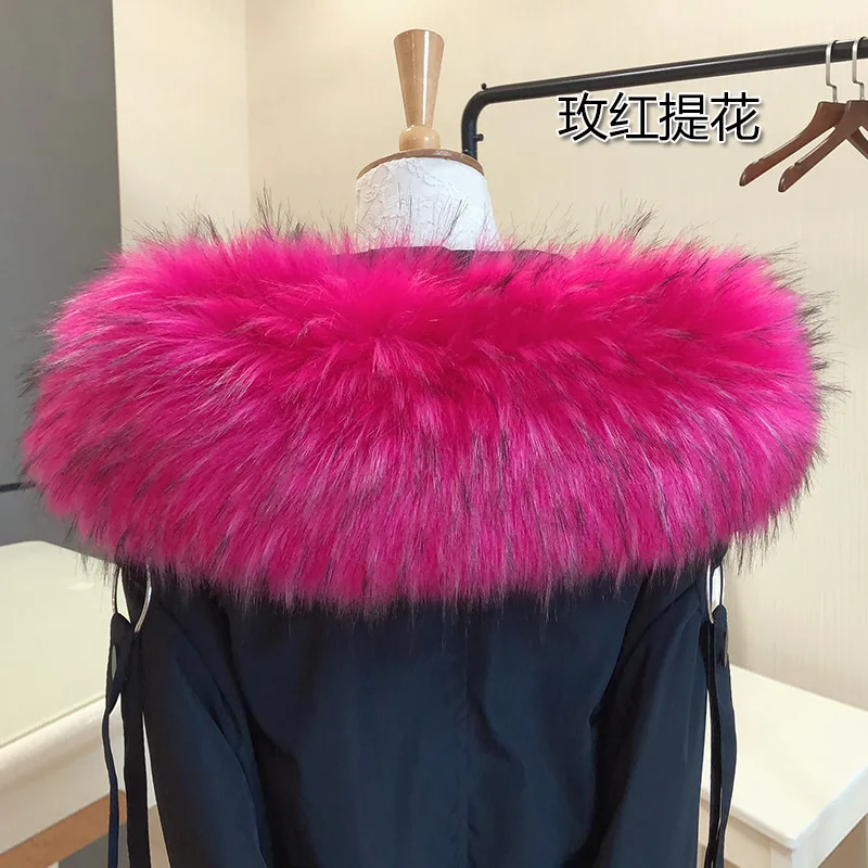 rose raccoon Очень большой искусственный мех енота Воротник Зимнее пальто шапка мех Декор пушистый искусственный мех енота шарфы унисекс меховой воротник DIY искусственный меховой воротник - Цвет: rose raccoon