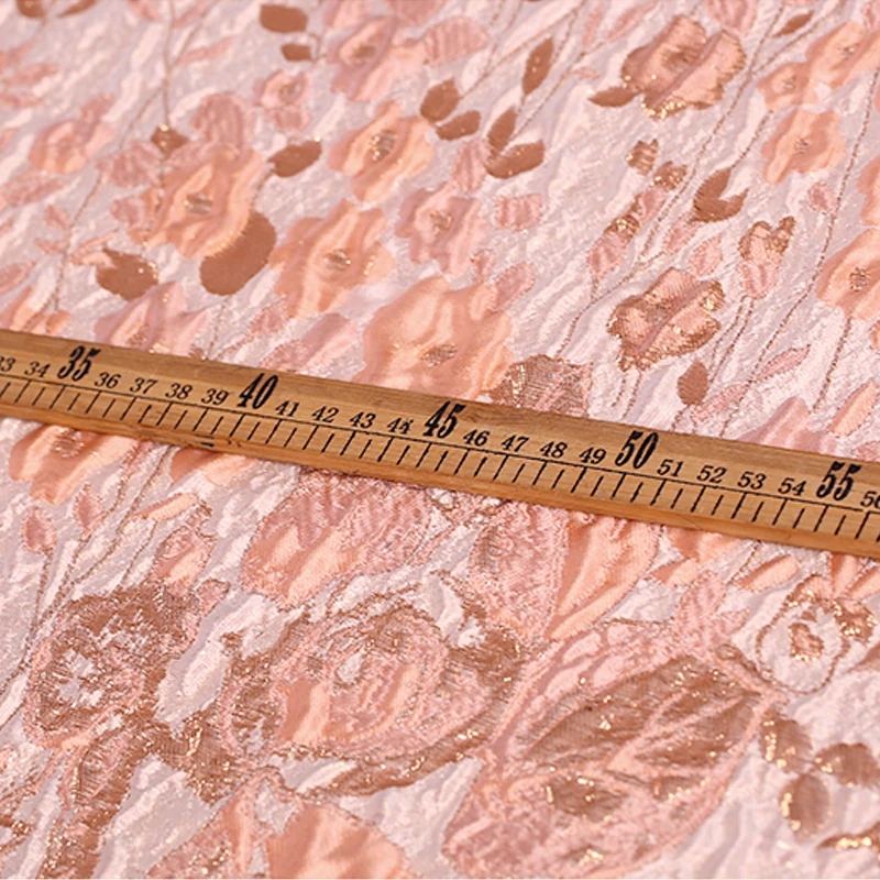 143*158CM 300G/M Weight Light Orange Jacquard Acrylic Polyester Golden Thread Brocade Fabric for Spring Autumn Dress Jacket E982 | Дом и сад