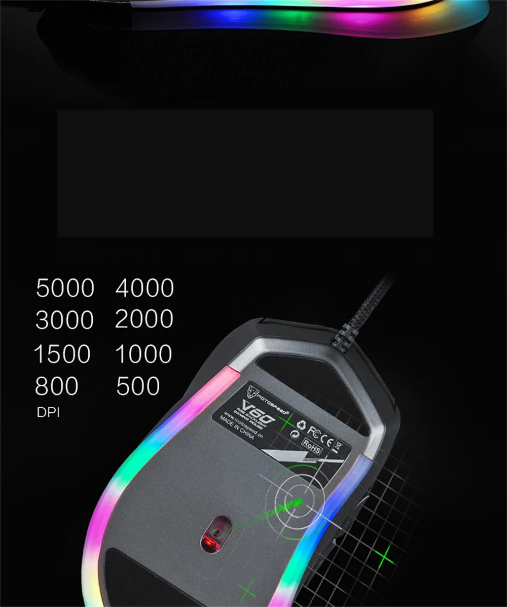 EPULA модные проводной Мышь MOTOSPEED V60 5000 Точек на дюйм профессиональные Оптическая Проводная rgb-мышь