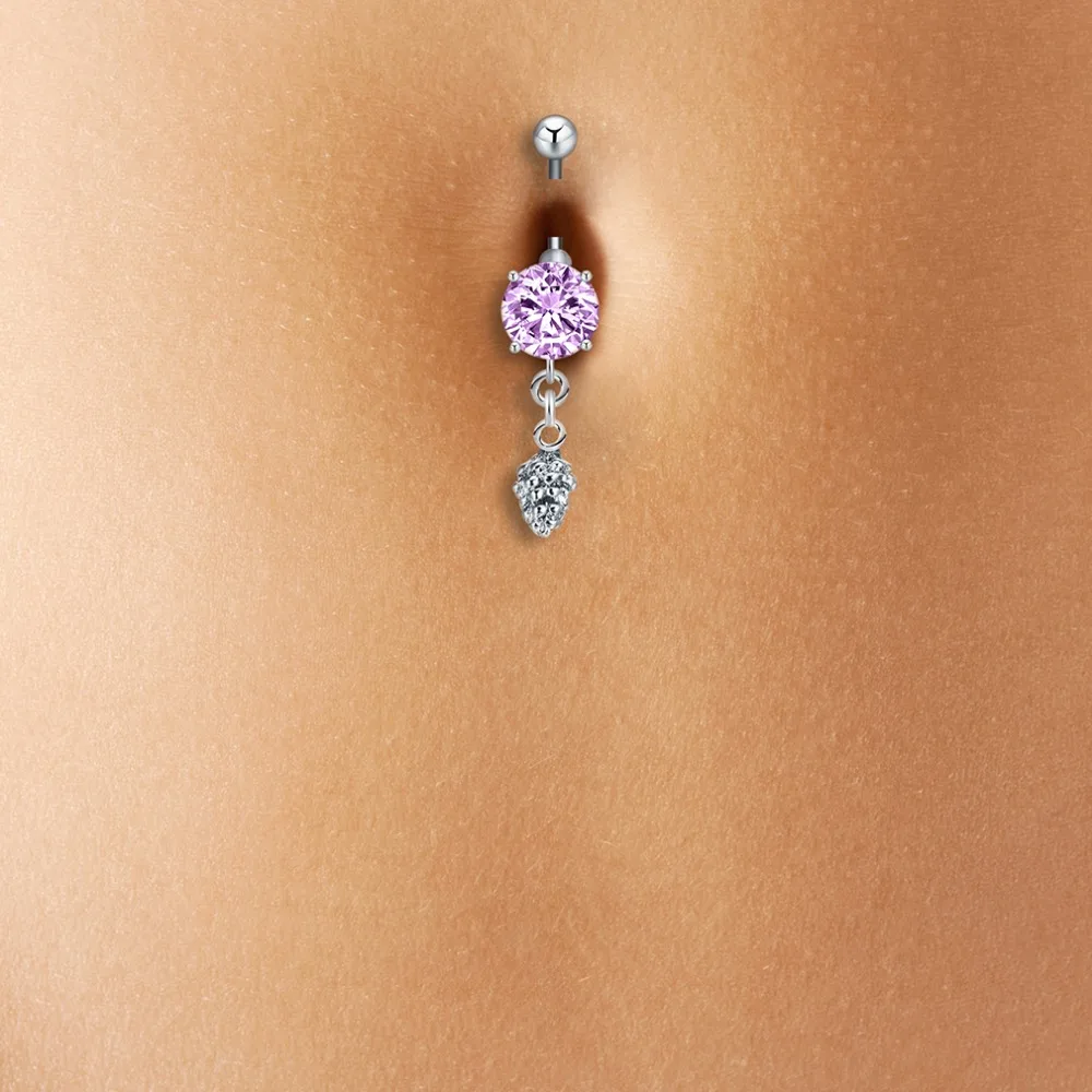 Женское кольцо пуговица с фиолетовым камнем|crystal belly button rings|belly ringsbutton ring |
