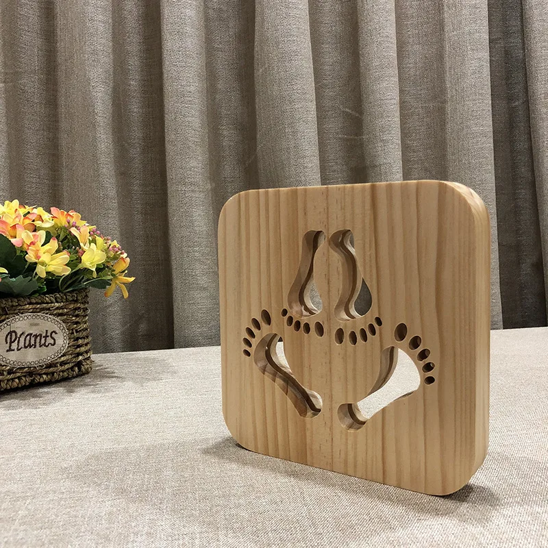 Деревянная 3D лампа для ног декоративное ночное освещение детская обувь USB
