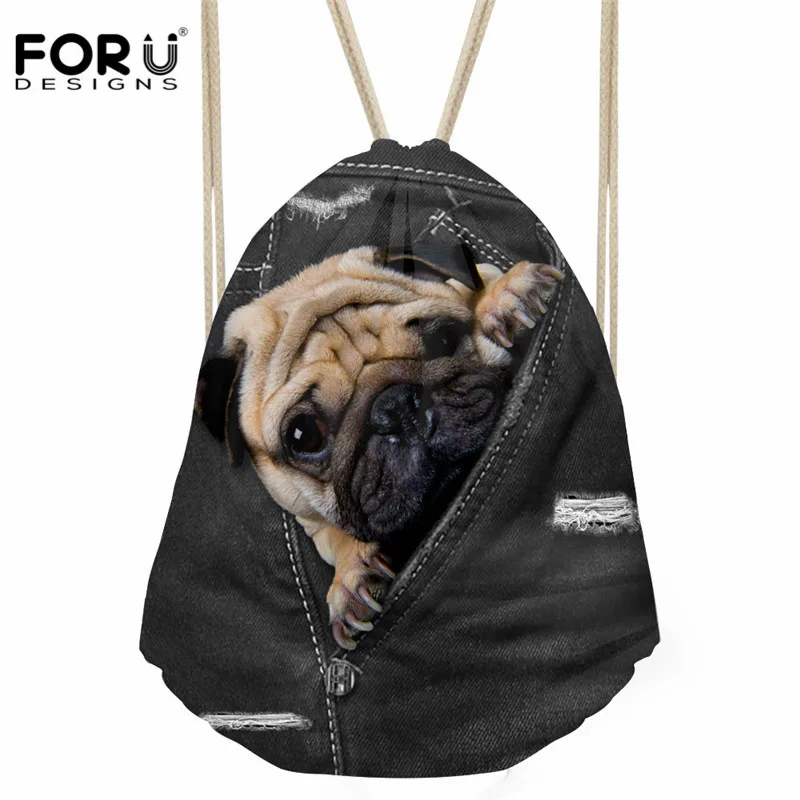 FORUDESIGNS/Модная женская сумка на шнурке, черная джинсовая сумка для хранения с принтом кота, мягкие пляжные сумки, Детские повседневные Рюкзаки-мешки для мальчиков и девочек - Цвет: CC3321Z3
