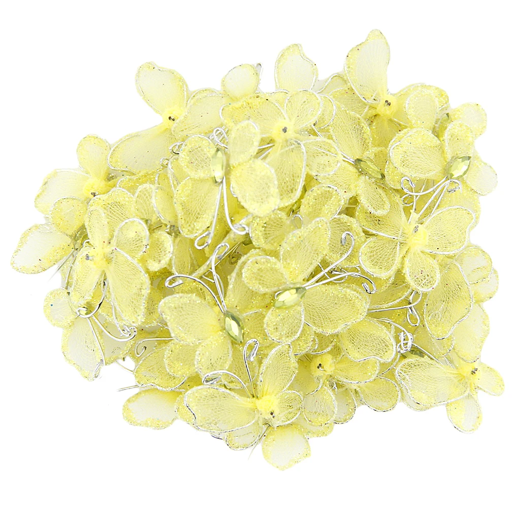 Yellow 50 шт. сварная сетка чулок Бабочка w/блеск и Свадебное Ремесло Декор 3x2 см Свадебная вечеринка DIY предметы домашнего обихода - Цвет: Yellow