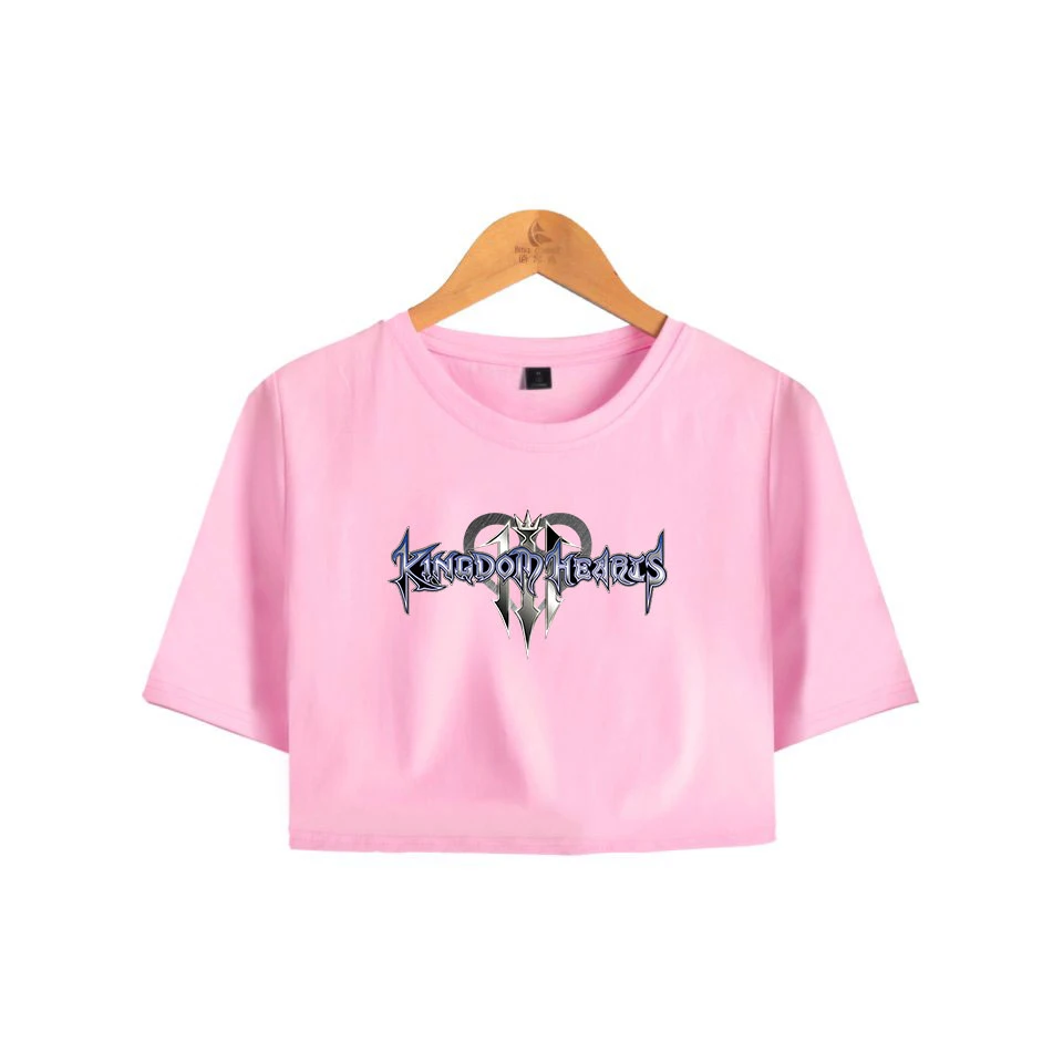 Новая модная женская футболка с коротким рукавом открытым пупком и сердечками