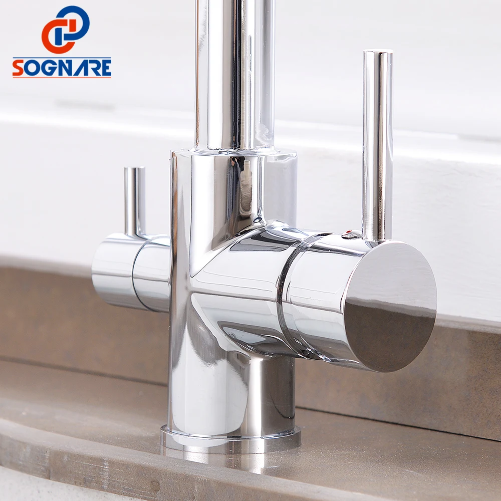 kitchen faucet with filtered water mixer 360 degree rotation 3 way drink water tap chrome brass sink faucets kitchen mixer taps free global shipping