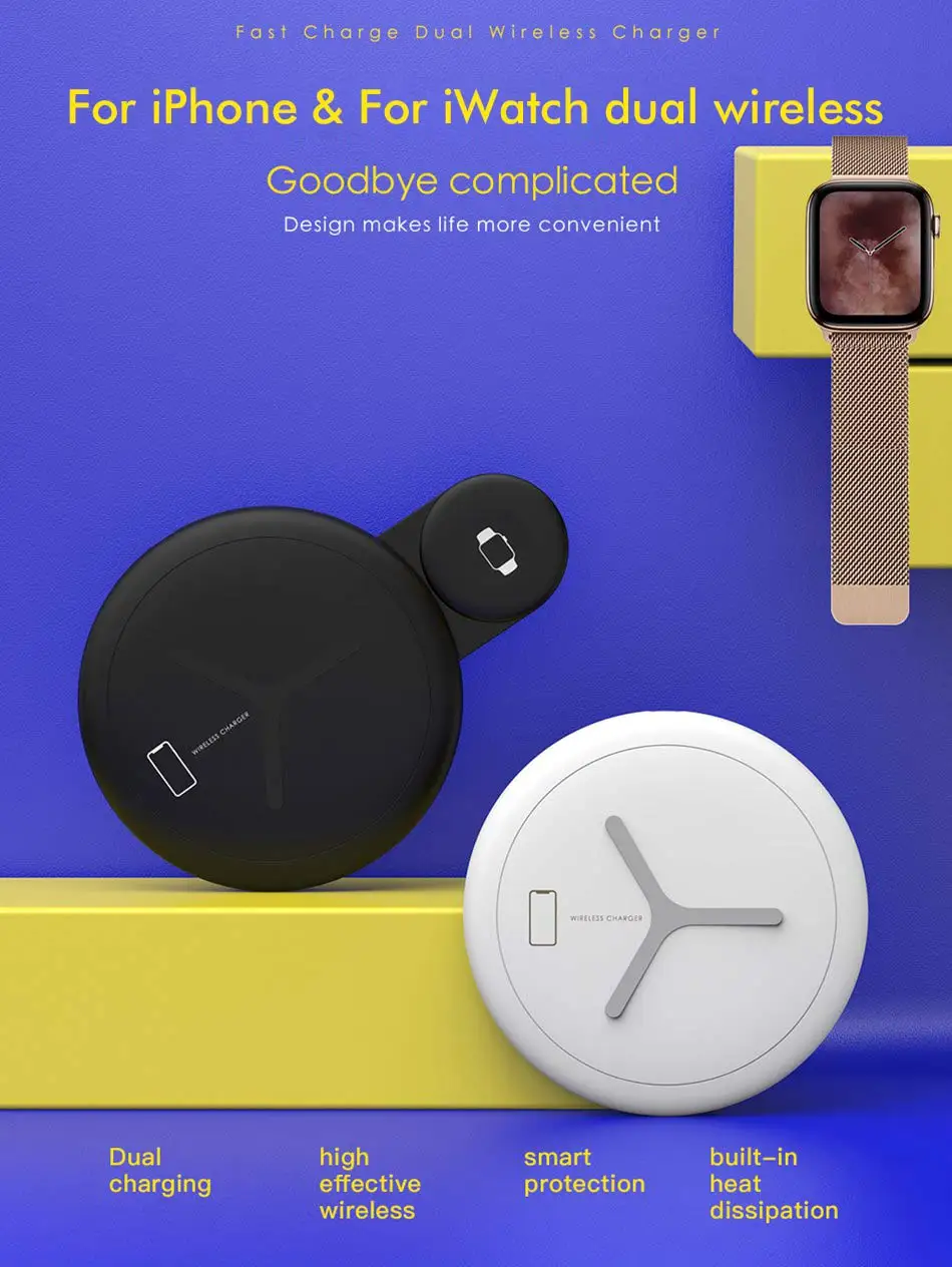 Caseier 2 в 1 QI Беспроводное зарядное устройство для iPhone X XS Max XR быстрое зарядное устройство для Apple Watch 4 3 2 Dual Cargador inalambrico беспроводная зарядка для телефона беспроводное зарядное устройство