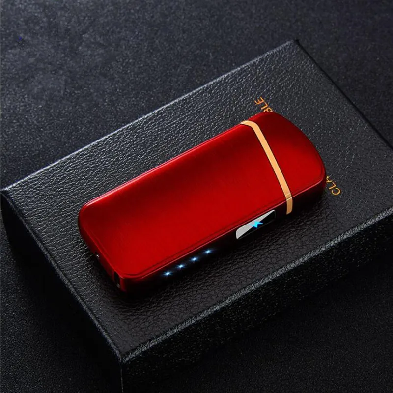 Красный USB зарядка двойная дуговая Зажигалка плазменная ветрозащитная беспламенная Электронная Зажигалка usb сенсорный датчик зажигалки для сигар - Цвет: Красный