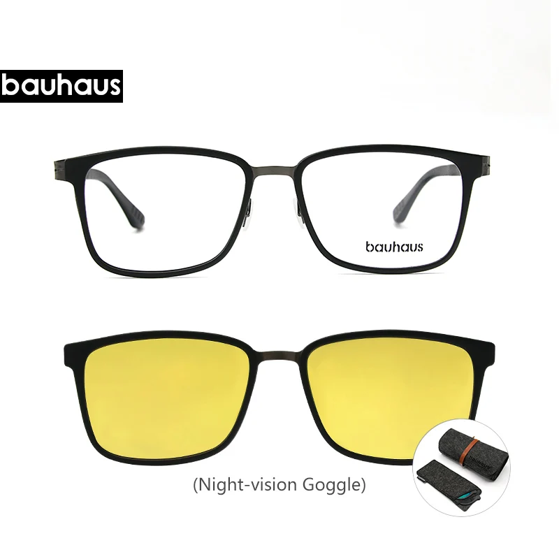 Frame-Night-vision Bauhaus 3в1 оправа с сердечником памяти внутри, поляризованные Магнитные очки с зажимом, очки с зажимом, очки для близорукости, очки для ночного видения - Цвет оправы: Frame-Night-vision