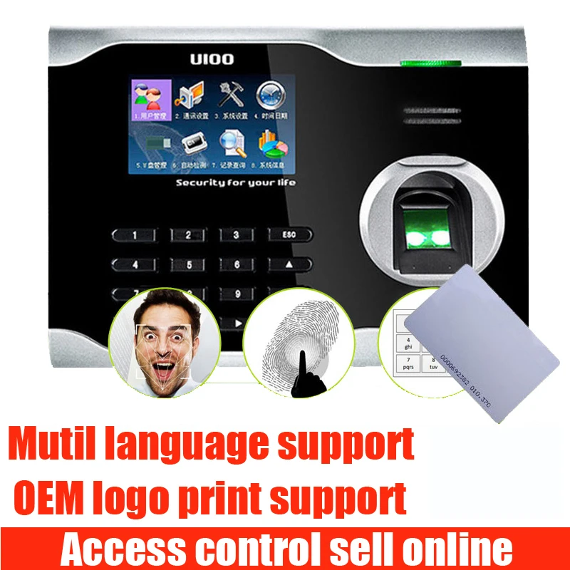 ZK U100 mutil language TCP/IP часы по отпечаткам пальцев с бесплатным программным