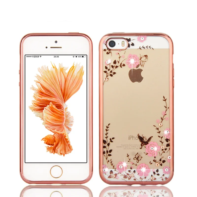 Чехол для iphone 4 4S 5 5S SE 6 s 7 8 Plus чехол из ТПУ с гальваническим покрытием сада задняя