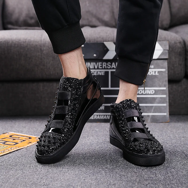 YD-EVER rivet patent leather Men sport shoes Height Increasing shiny Man Brand Outdoor Sneakers Walking Sport sneakers | Обувь