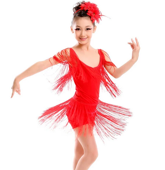 

New Arrive Hot Sale New 2017 Girls Children Salsa Performance Dresses Tassel Latin Dance Dresses Children for Sale