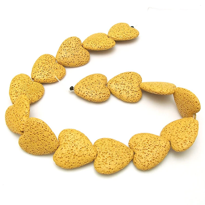 

19pcs/lot Yellow Natural Lava Stone Beads Fit Earring Necklace Jewelry Making 20mm Heart Shape Volcanic Rocks Stone Beads DIY