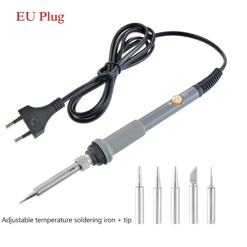 EU Plug 110 В/220 В 60 Вт Электрический паяльник с 5 шт. паяльных наконечников Регулируемая температура паяльник сварка ремонт инструмент - Цвет: EU Plug