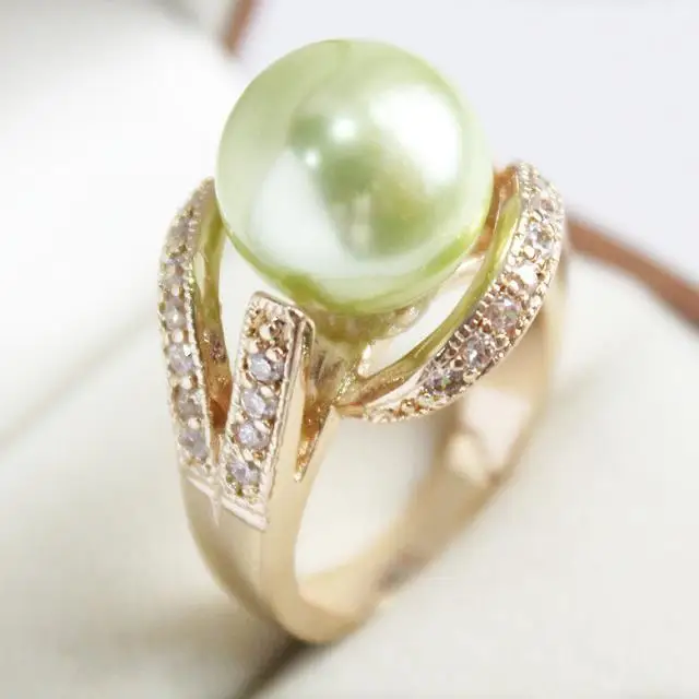 

beautiful new jewelry 18KGP with crystal decorated &12mm light green shell pearl ring(#7.8.9)