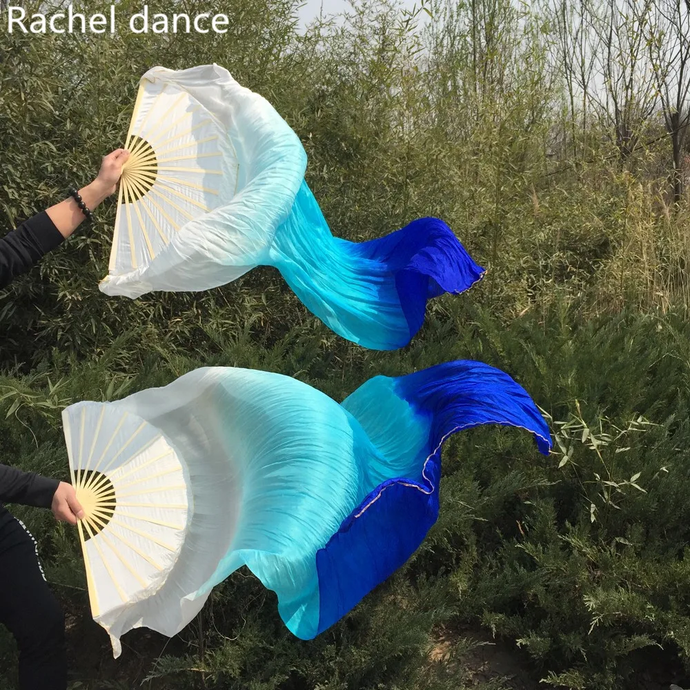 New Arrival Vertical Dyed Color 100% Real Silk Belly Dancing Fan Veils Fashion 3 colors Dance Veil Fans A Pair | Тематическая