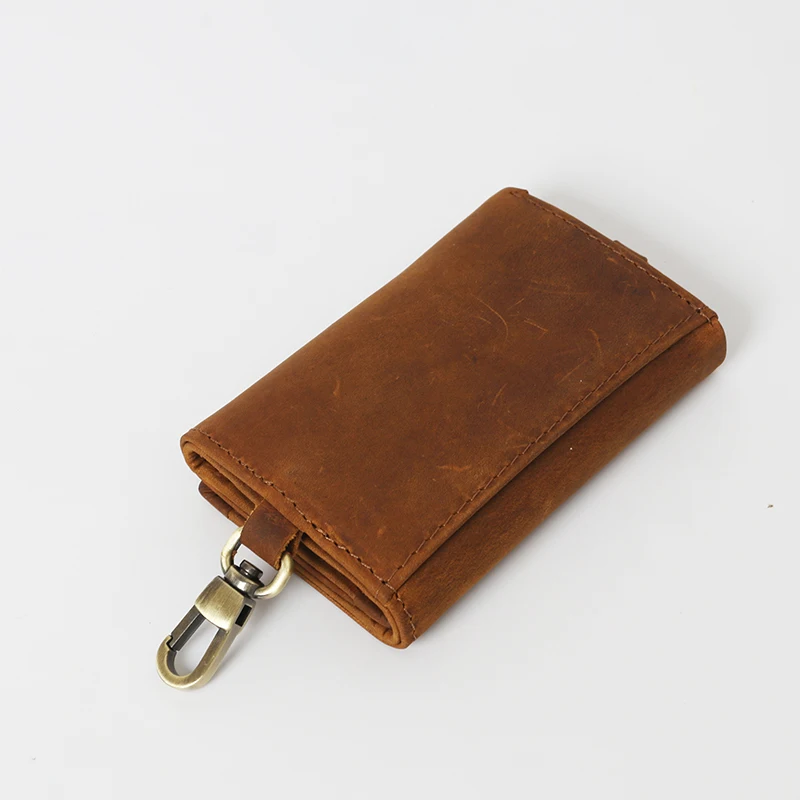 SIMLINE Genuine Crazy Horse Leather Men Wallet Car Key Holder Men's Vintage Short Trifold Small Wallets Coin Purse Card | Багаж и
