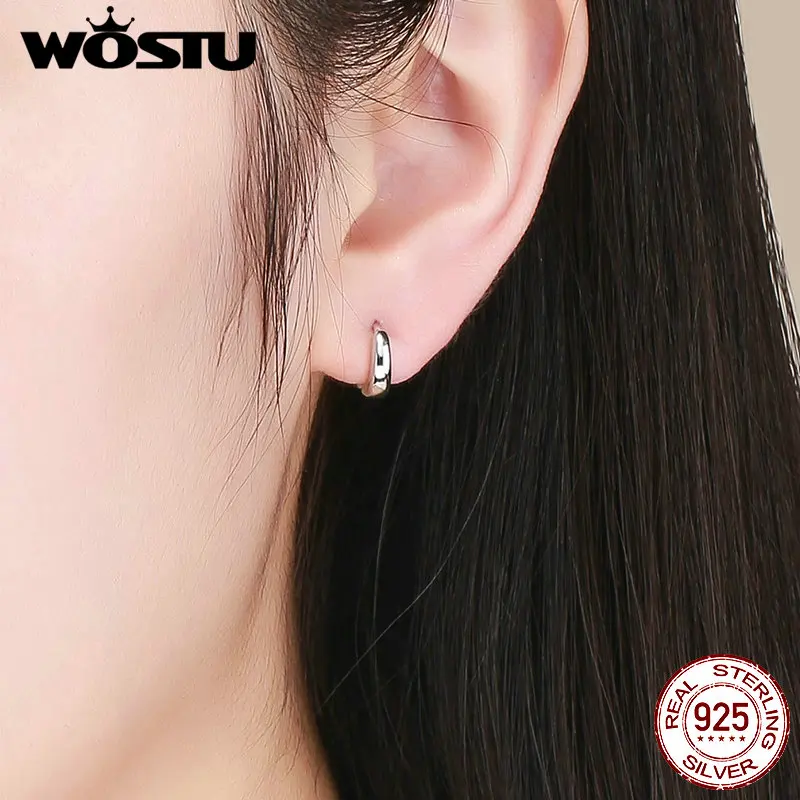 WOSTU стильные минималистичные круглые серьги-кольца 925 пробы серебряные блестящие круглые маленькие серьги для женщин Свадебные ювелирные изделия FIE552