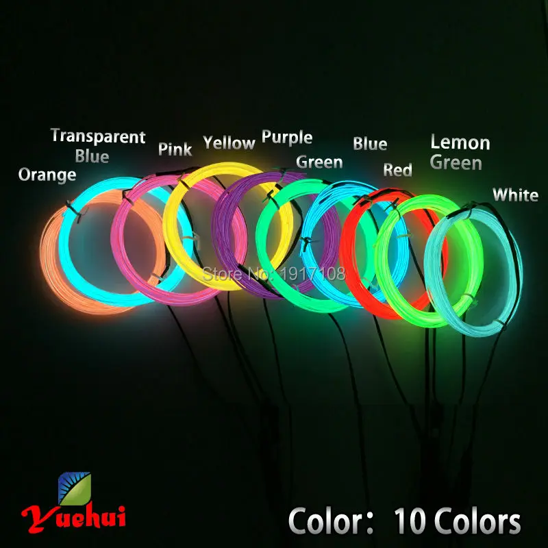 Гибкий неоновый холодный светящийся светильник EL Wire 10 цветов на выбор 15 м 1 3 мм