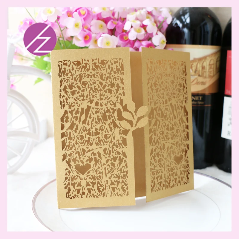 

50pcs Hot Golden Color chic Leaves Design Marriage Party Birthday Engagement Wedding Invitations Cards Greeting Business Card