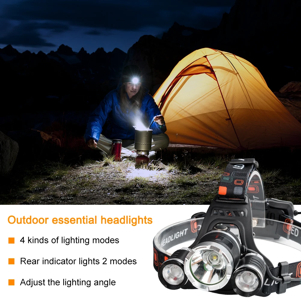 Зарядка через USB фонарь головной светильник T6 + R2 светодиодный налобный 4 режима