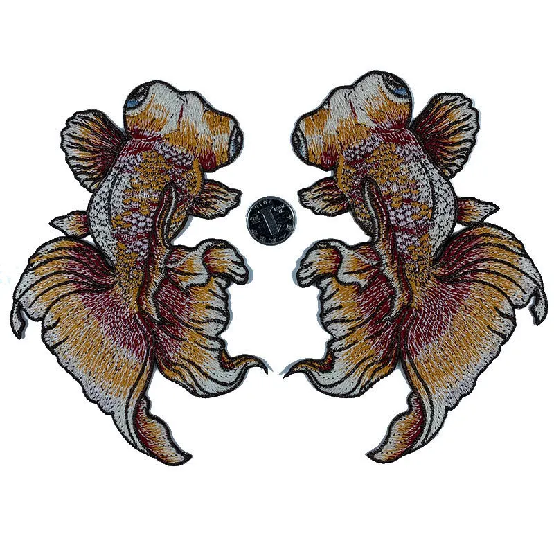High Quality Large Embroidery Goldfish Patches Applique Fish DIY Accessories Patch For Clothes Sewing On Badges Decor | Дом и сад