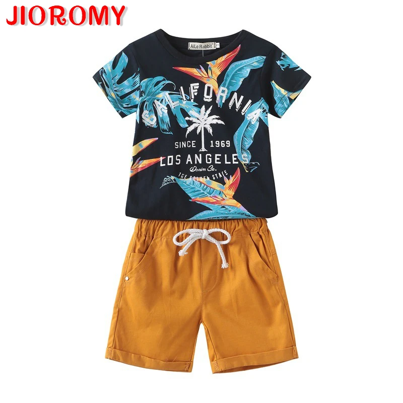 

Летний костюм JIOROMY из 2019 года с шортами из чистого хлопка с коротким рукавом для мальчиков комплект из двух предметов для Европы и США