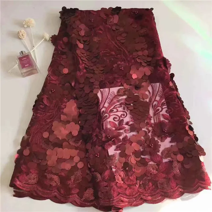 Nigerian 3d lace fabric 2018 high quality Red blue French sequins beads Net Lace Fabric/High Quality African france Tulle | Дом и сад