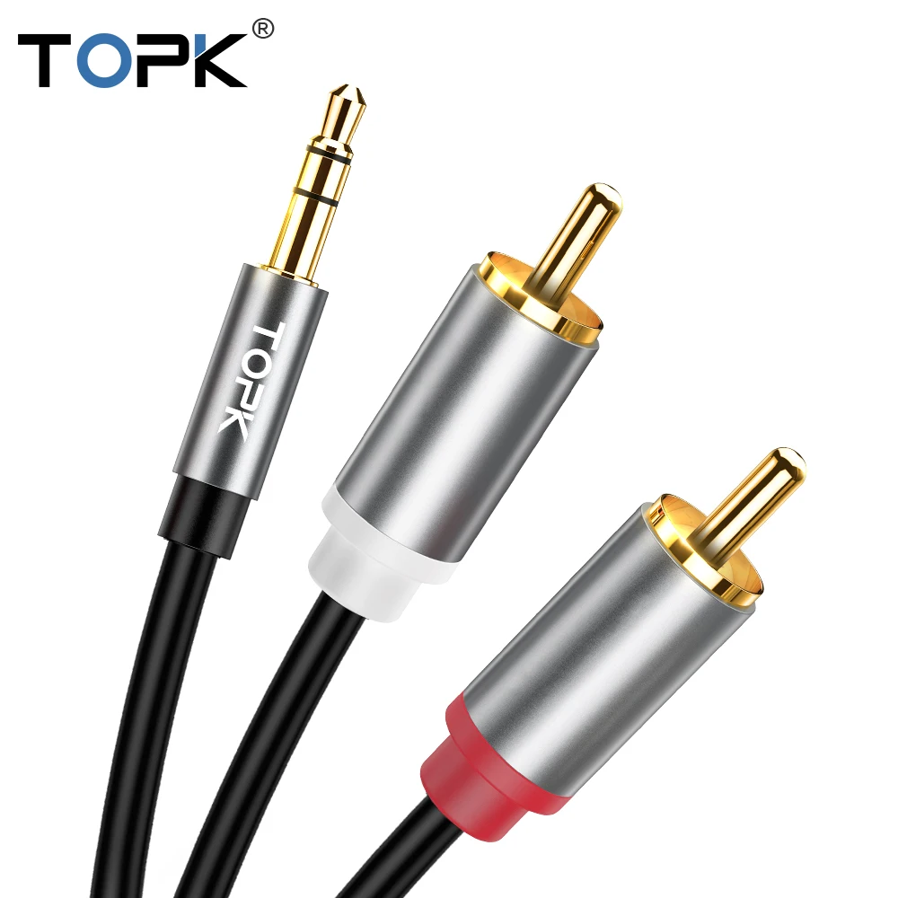 Аудиокабель TOPK RCA с 2RCA на 3 5 мм адаптер Jack AUX кабель для телефона Edifer домашнего