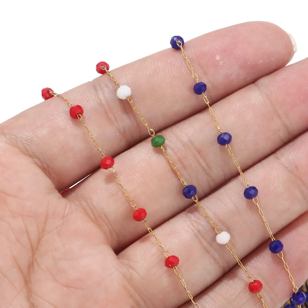 Newest 3.4MM mixed color Stainless Steel glass Bead Chain DIY jewelry finding | Украшения и аксессуары