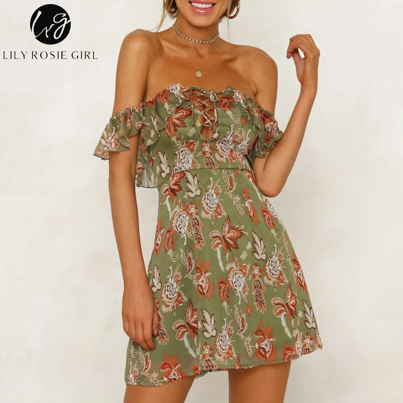 Lily Rosie/летнее пляжное платье без бретелек для девочек женское короткое с рюшами и