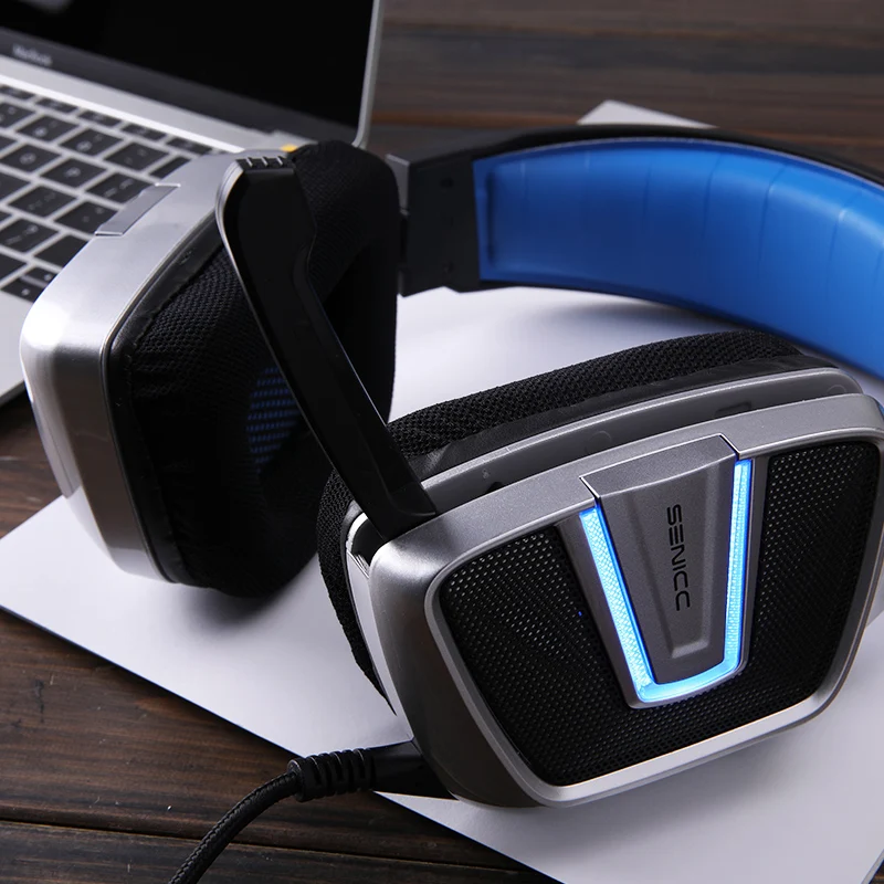 SENICC A8 USB Виртуальный 7,1 звук Плетеный геймер гарнитура светодиодный шумоподавление Игровые наушники со скрытым микрофоном для компьютерных игр