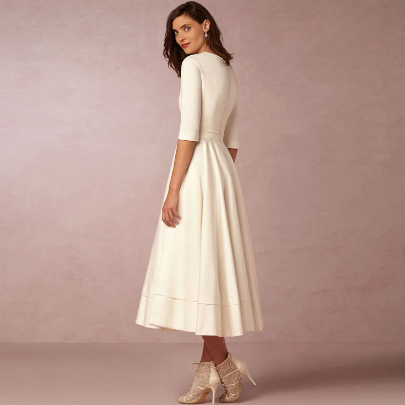 Женское винтажное платье миди Элегантное повседневное однотонное с v-образным