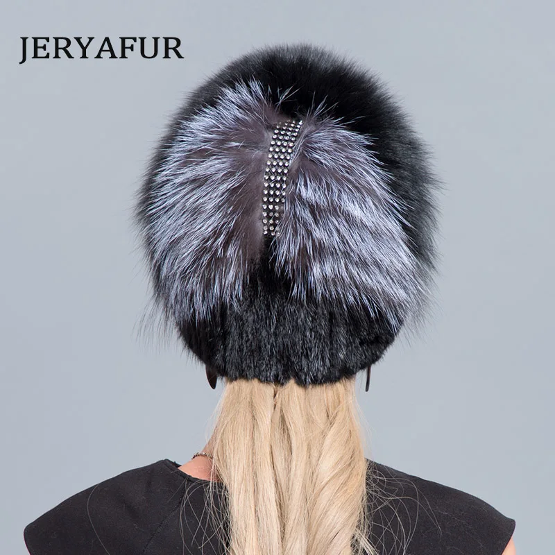 JERYAFUR,, шапка из натурального черного меха норки и лисы, вязаная шапка, русская Мода, меховая Лыжная шапка, зимняя женская шапка для путешествий