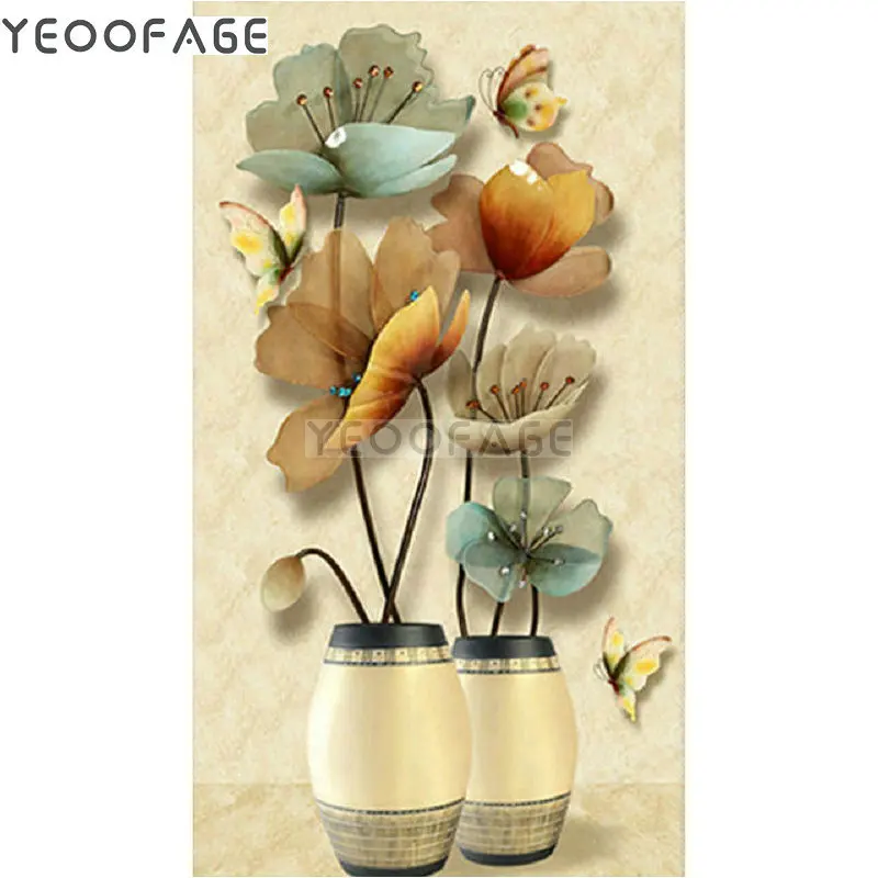 Needlework 5d diy diamond painting cross stitch flower vase kits embroidery mosaic decorative pasted picture | Дом и сад