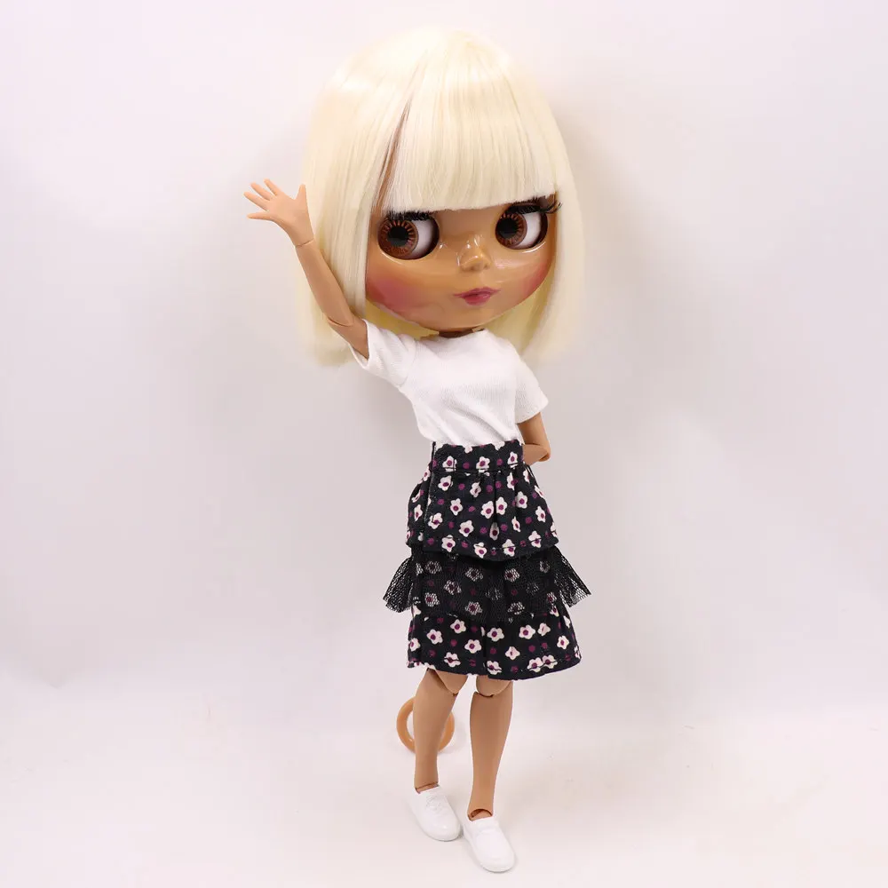 Кукла Blyth ICY DBS с темным тоном кожи светильник золотистые прямые мягкие волосы