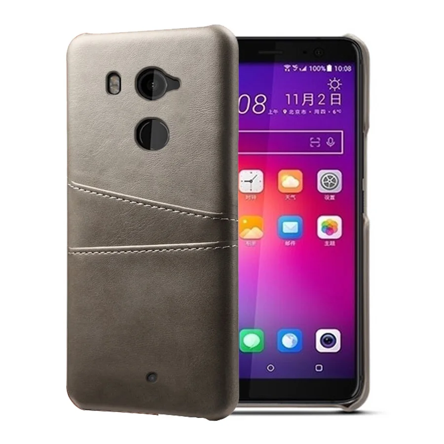 Кожаный держатель для карт чехол для телефона для htc One A9 D12 E9 Plus E9+ M10 Pro M9 Plus U Play Ultra U11 Pro U12 X9 X10 чехол для телефона - Цвет: Светло-Серый