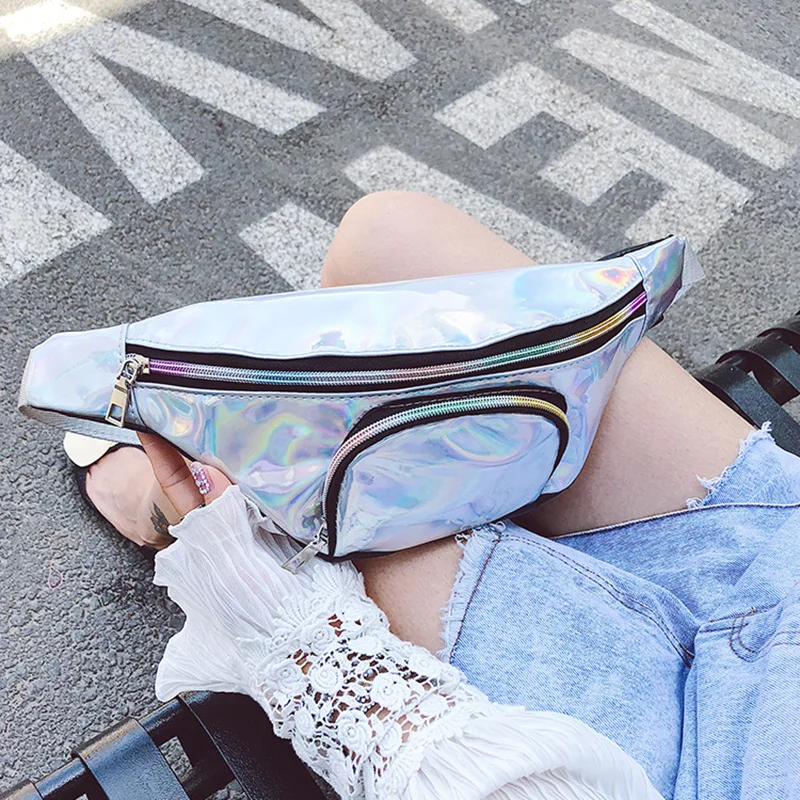 Новинка, женская прозрачная сумка на пояс Fanny Rainbow, блестящая неоновая Лазерная ПВХ Голографическая голограмма, сумка на пояс, сумка на плечо, панк, Хип, спорт