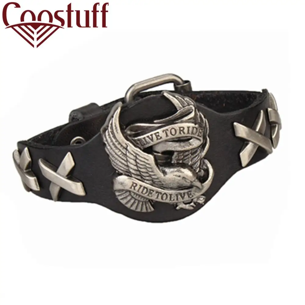 Браслеты и браслеты мужские ювелирные изделия браслет мужской pulseira masculina mujer feminina Eagle RIDE TO LIVE браслет из натуральной кожи - Окраска металла: Black