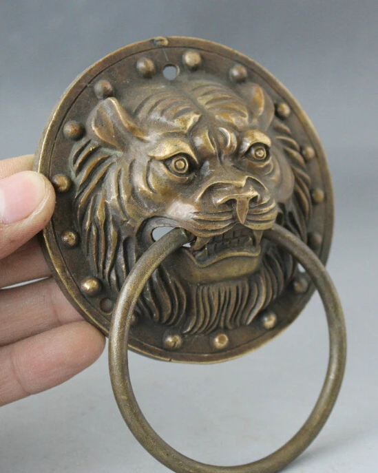 SCY старая китайская Бронзовый народный фэн шуй Хуэй Фэн голова льва маска двери