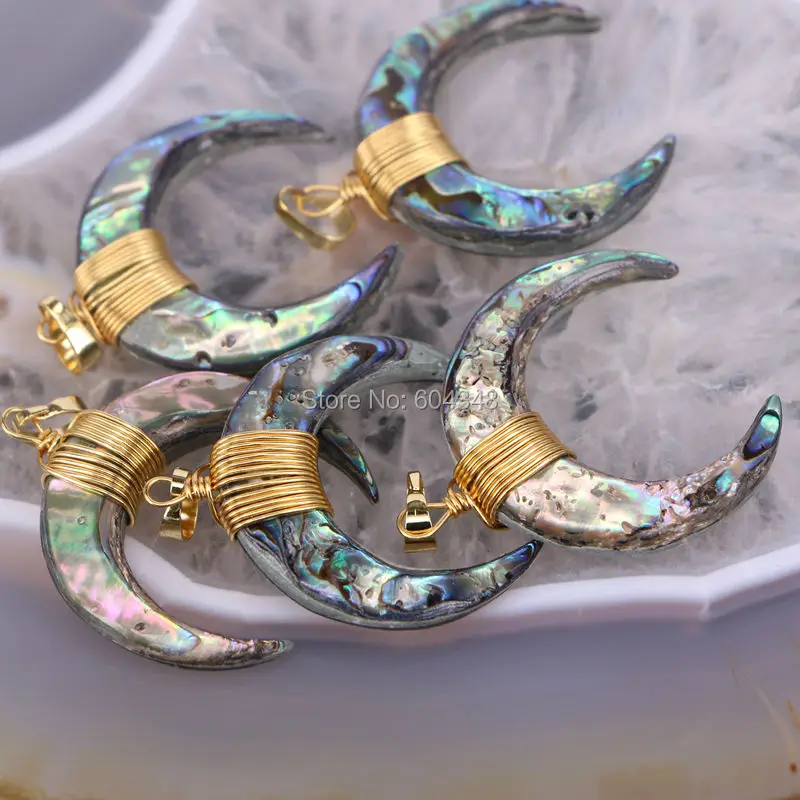 5 шт. подвеска в виде полумесяца|horn pendant|wire wrapshell horn |