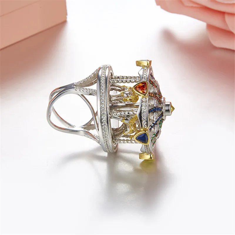 Dazz S925 Серебряные кольца Роскошная карусель ручное инкрустированное Цирконом кольцо милые романтические женские вечерние аксессуары для праздника лучший подарок