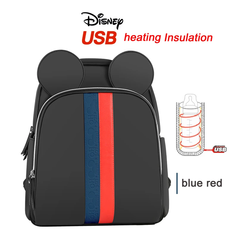 bluered Disney мягкий подгузник мешок USB бутылка Теплоизоляция мешок мать подгузник кормление уход за младенцем пеленка пеленания мешок Оксфорд Рюкзак - Цвет: bluered