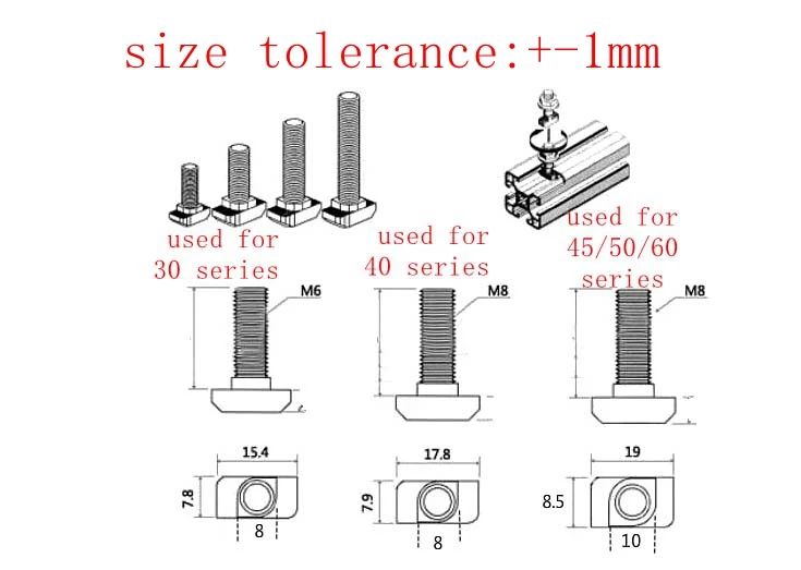Болт с Т образной головкой M8 20 шт./лот алюминиевый коннектор винты для 4545