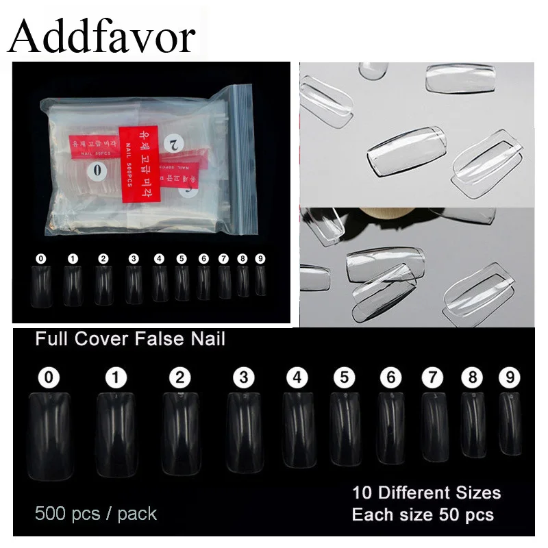 Накладные ногти Addfavor 500 шт. полностью покрытые прозрачные акриловые для маникюра