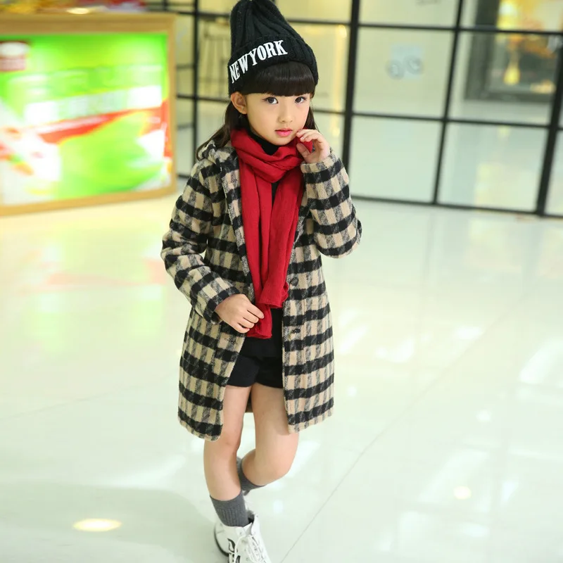 Детская верхняя одежда для девочек модная классическая клетчатая теплая