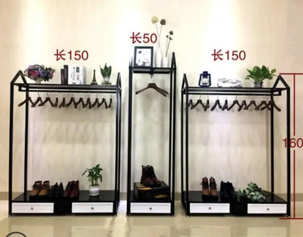 Clothing store hanger display stand floor-standing men and women loading shelves with cabinet display rack side hanging in the i