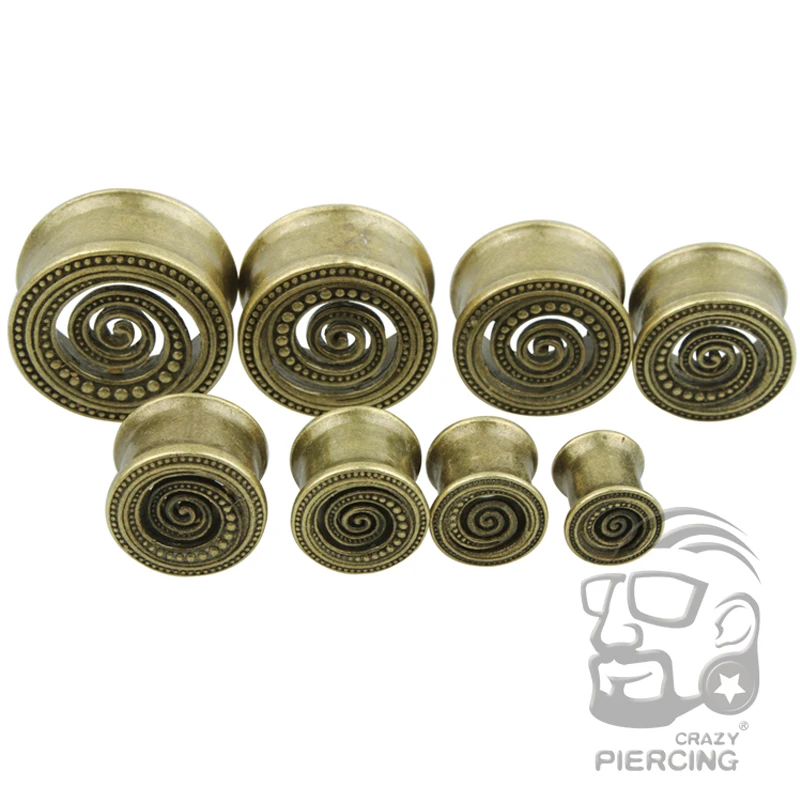 2 шт. высококачественные латунные спиральные затычки для ушей туннель с двойными